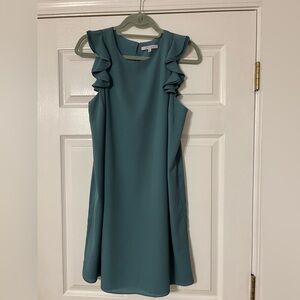 Naked Zebra Green Sheath Mini Dress with Ruffled Flutter Sleeves